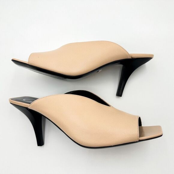 Gucci GG Neutral Leather Mules Heels Square Toe Sandals Size 38, 8 - Picture 6 of 15